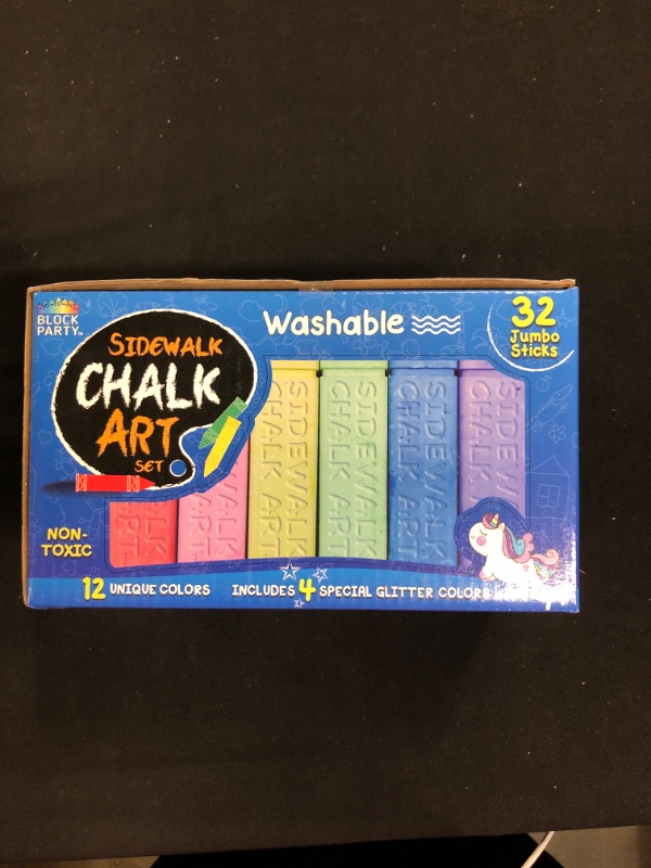 Photo 2 of Block Party Sidewalk Chalk 32-Piece Set - 12 BIG BOLD Colors Includes 4 Glitter Chalk----FACTORY SEALED