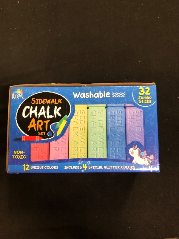 Photo 2 of Block Party Sidewalk Chalk 32-Piece Set - 12 BIG BOLD Colors Includes 4 Glitter Chalk----FACTORY SEALED