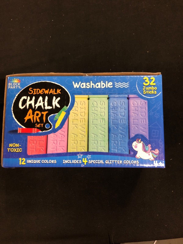 Photo 2 of Block Party Sidewalk Chalk 32-Piece Set - 12 BIG BOLD Colors Includes 4 Glitter Chalk----FACTORY SEALED