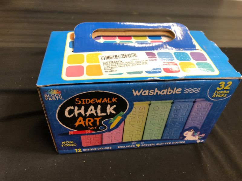 Photo 2 of Block Party Sidewalk Chalk 32-Piece Art Set - BIG BOLD Colors Includes 4 Glitter Chalk That Sparkle, Square Non-Roll Kids Chalk, Washable
