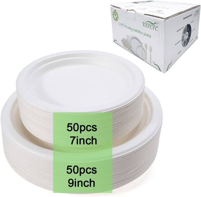 Photo 1 of 100 Piece Compostable Paper Plates, Disposable Biodegradable 7inch Plates 9inch Plates