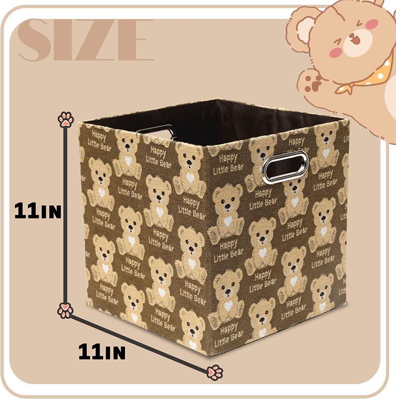 Photo 3 of Fboxac Baby Cube Storage Bins 11×11 Bear Foldable Box with Handles, Collapsible Organization Basket Set of 2 Drawer for Closet Shelf Cabinet Bookcase Bedroom, Brown