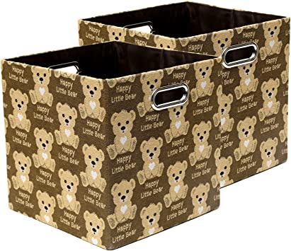 Photo 1 of Fboxac Baby Cube Storage Bins 11×11 Bear Foldable Box with Handles, Collapsible Organization Basket Set of 2 Drawer for Closet Shelf Cabinet Bookcase Bedroom, Brown