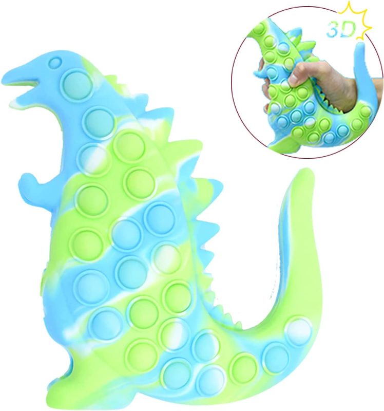 Photo 1 of Gdyiree 3D Stress Ball Light up Squeeze Fidget Toy for Kids and Adults Dinosaur Big Size Push Bubble Silicone Press Sensory Toys Stress Relief Puzzle Toy Gifts for Autism(Blue )