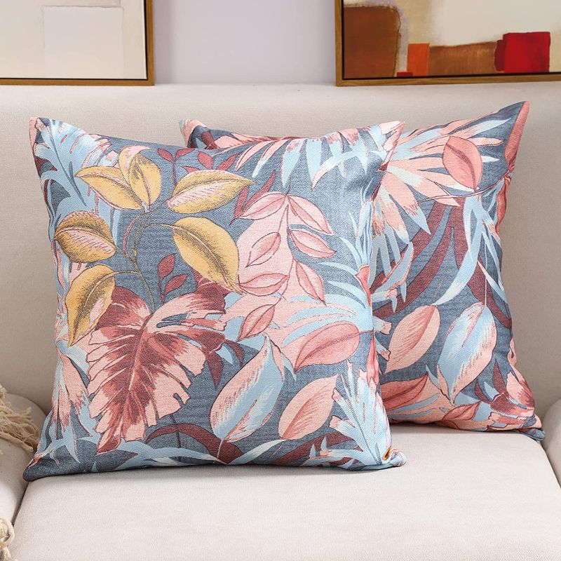 Photo 1 of COFEDE Set of 2 Waterproof Throw Pillow Covers 18 x 18 Inch Outdoor Pillow Covers Summer Decorative Pillow Cases Tropical Leaves Cushion Cover