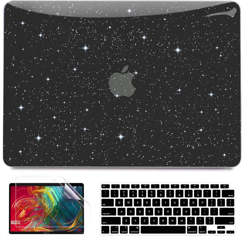 Photo 1 of Anban Compatible with MacBook Air 13 inch Case 2022 2021 2020 2019 2018 Release A2337 M1 A2179 A1932 Touch ID, Glitter Smooth Plastic Hard Shell Case + Keyboard Cover +Screen Protector, Shining Black