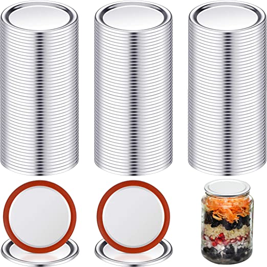 Photo 1 of 100 Pieces Mason Canning Lid Jar Split-Type Lids with Silicone Seals Rings Compatible with Mason Jar Can Reusable Leakproof Lids Storage Solid Caps Flat Sealing Caps