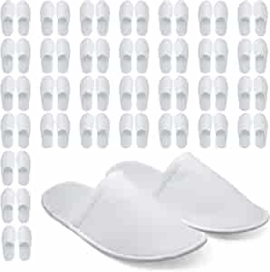Photo 1 of 24-Pair Disposable Slippers – Non-slip Closed Toe Spa Slippers for Hotel, Travel, Guest and Home - Fits Up to US Men Size 10 & Women Size 11, White