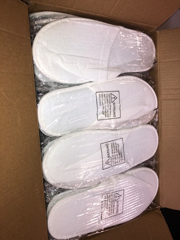Photo 2 of 24-Pair Disposable Slippers – Non-slip Closed Toe Spa Slippers for Hotel, Travel, Guest and Home - Fits Up to US Men Size 10 & Women Size 11, White