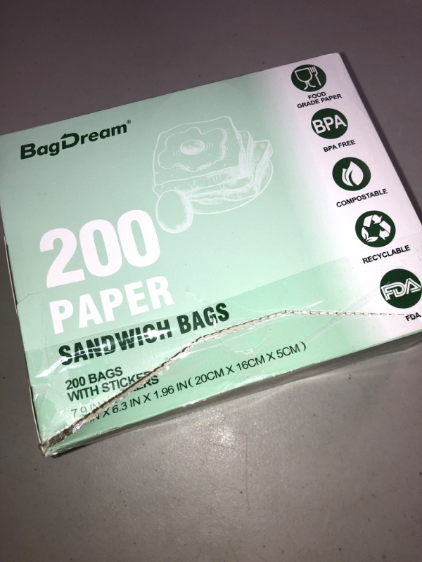 Photo 3 of BagDream Paper Sandwich Bags 7.9x6.3x1.96 Inches 200ct Kitchens Paper Sandwich Sack Bags, Sealable with Thank You Stickers, White Glassine Paper Food Storage Bags Treat Bags