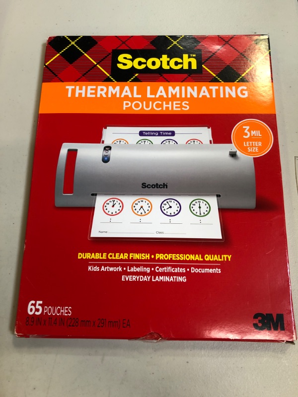 Photo 1 of Scotch 65ct 9" x 11" Thermal Laminating Pouches Clear

