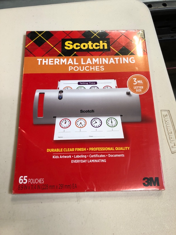 Photo 1 of Scotch 65ct 9" x 11" Thermal Laminating Pouches Clear

