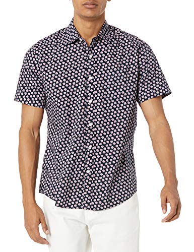 Photo 1 of Amazon Essentials Men's Regular-Fit Short-Sleeve Print Shirt, Navy/Pink, Seashells, Large
