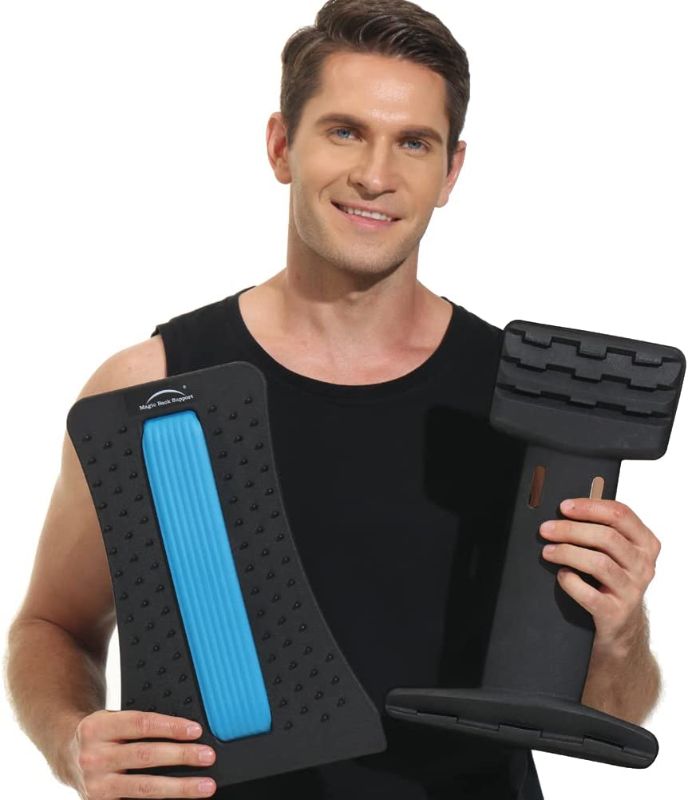 Photo 1 of Back Stretching Device,Back Massager for Bed & Chair & Car,Multi-Level Lumbar Support Stretcher Spinal, Lower and Upper Muscle Pain Relief(Black/Blue)
