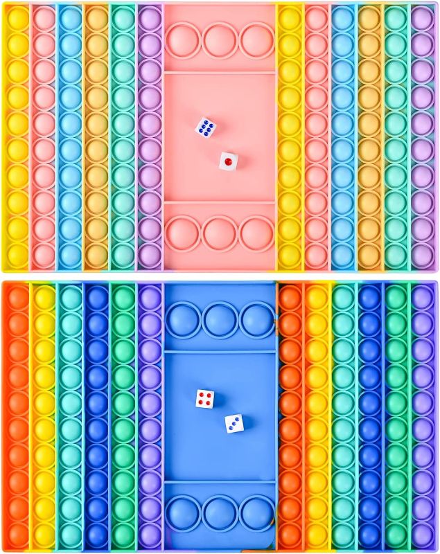 Photo 1 of 2PCS Big Pop Game Fidget Toy with 4 Dice, Jumbo Rainbow Chess Board Huge Push Bubble Popper Sensory Toys to Play with Friends, Large Silicone Stress Relief Toy Gifts for Kid Adult Parent-Child Time
