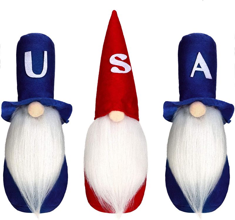 Photo 1 of 3 Pieces Patriotic Gnome Independence Day Gnome USA Swedish Tomte Nisse Plush Gnome 4th of July Gnome for Independence Day Veterans Day Memorial Party Table Decor (Classic Style)
