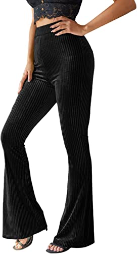 Photo 1 of Floerns Women's Velvet Elastic Waist Flare Leg Palazzo Long Pants Trousers, MEDIUM