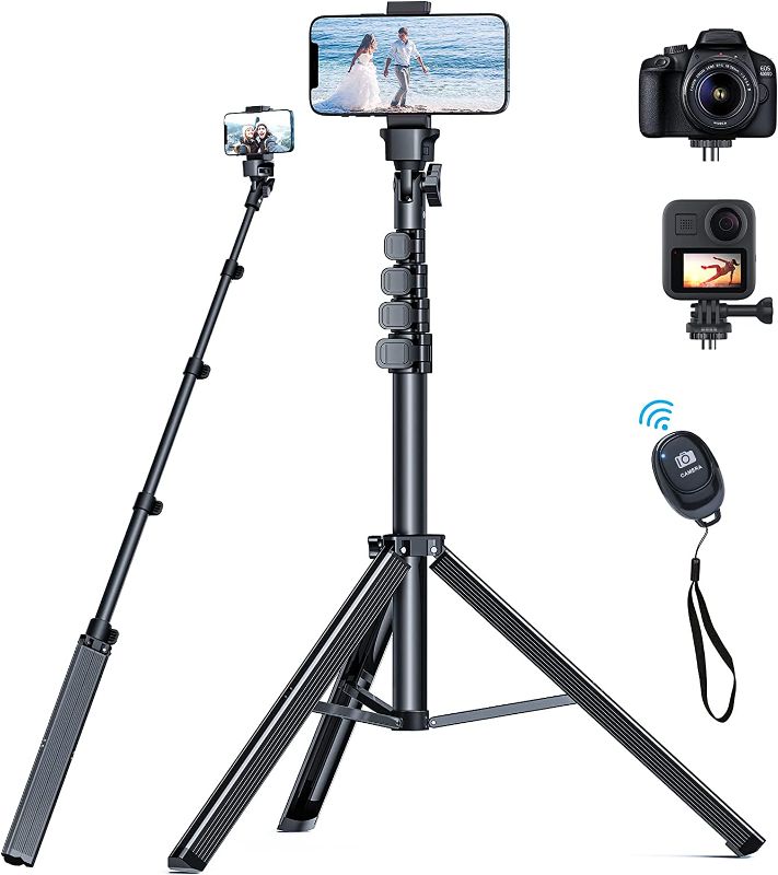 Photo 1 of [Newest] Phone Tripod - 66" [Stable & Portable] iPhone Tripod Stand with Remote, NEXBOOM Travel Tripod for iPhone Compatible with iPhone 14 Pro Max 13 12,Samsung S22/ Camera/GoPro/Video Recording ****MISSING REMOTE****