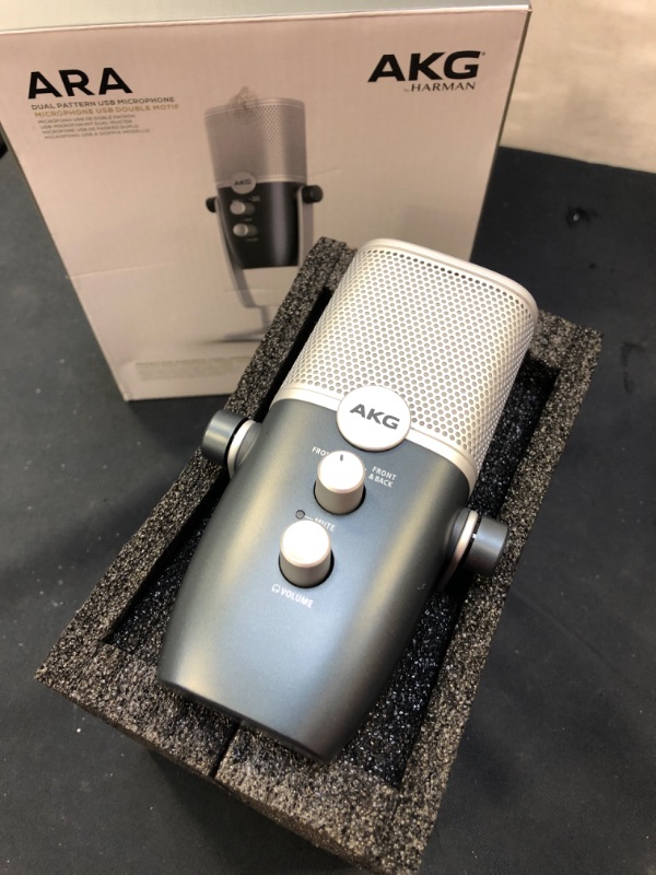 Photo 2 of AKG Pro Audio Ara Professional USB-C Condenser Microphone, Dual Pattern Audio Capture Modes for Podcasting, Video Blogging, Gaming and Streaming, Blue and Silver