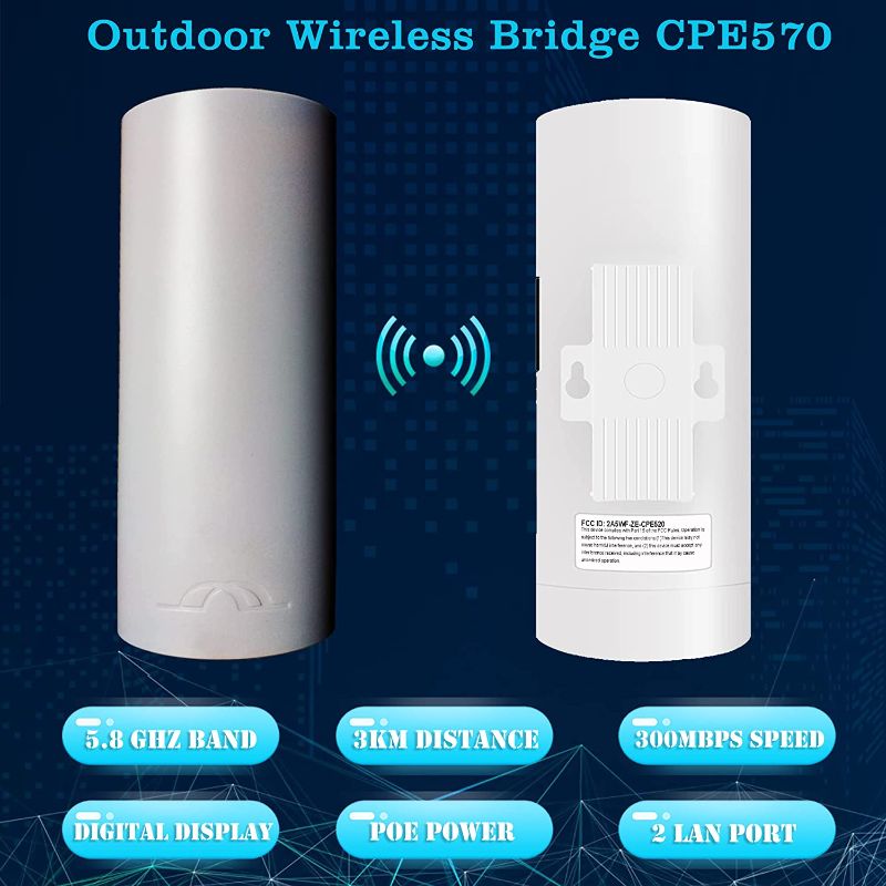 Photo 2 of Wireless Bridge,5.8G Outdoor Point to Point Access PTMP WiFi PTP Network 300Mbps CPE 3KM Transmission Distance 12DBi High-Gain Antenna 24V PoE Power Supply 2 Pack