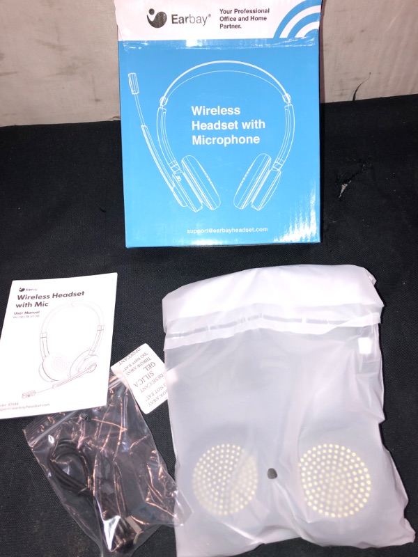 Photo 2 of Bluetooth Headset, Wireless Headset with Mic Noise Canceling, Stereo PC Headphones with Microphone Mute&28H Clear Talking Time for Office/Computer/Smartphones/Skype/Zoom/Meetings/Call Center