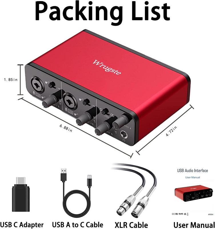 Photo 2 of PARTS ONLY**Wrugste USB Audio Interface +48V Phantom Power 24Bit/96kHz for Recording Podcasting and Streaming Ultra-low Latency Plug and Play Noise-Free XLR Audio Interface Compatible With Most Recording Software