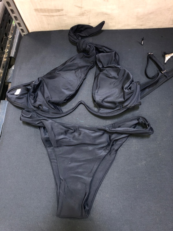 Photo 1 of  2 PIECE BLACK SWIMSUIT, BRA HAS WIRE AND ADJUSTABLE STRAPS , SIZE LARGE 