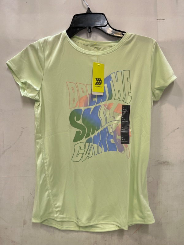 Photo 2 of  Girls' Short Sleeve 'Breathe Smile Connect' Graphic T-Shirt - All in Motion Lime XL (2PCS)