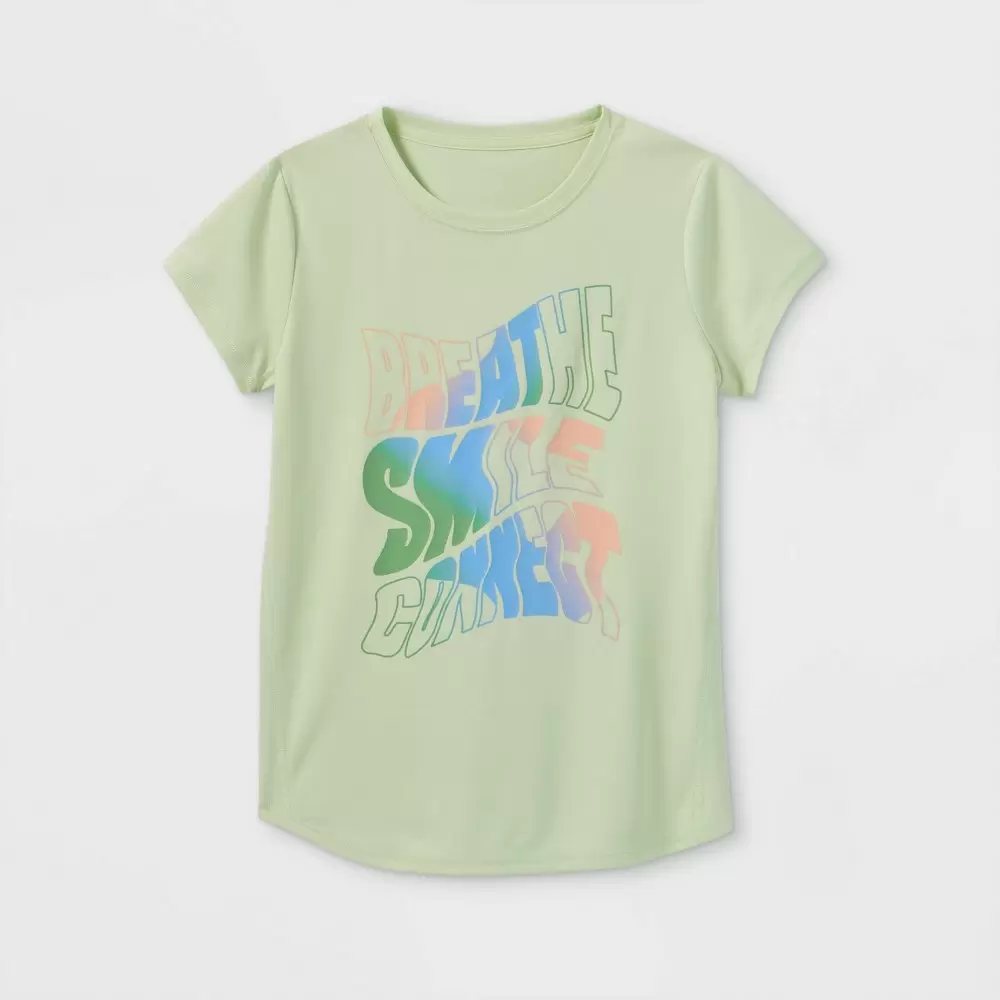 Photo 1 of  Girls' Short Sleeve 'Breathe Smile Connect' Graphic T-Shirt - All in Motion Lime XL (2PCS)