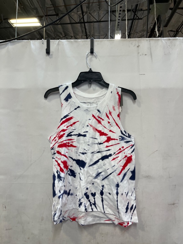 Photo 2 of  Women's Red and Blue Graphic Tank Top - White Tie-Dye S