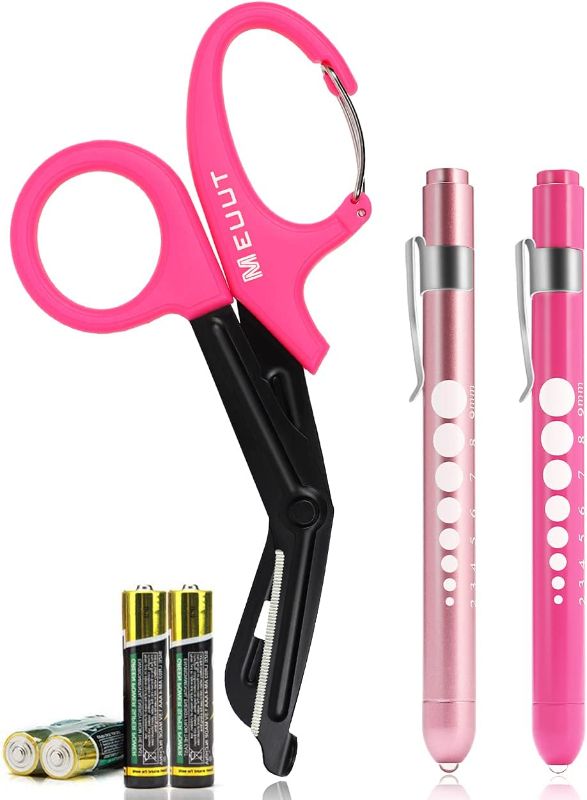 Photo 1 of MEUUT 3 Pack Medical Scissors Penlights for Nurses-Two Medical Pen lights with Pupil Gauge, One 7.5" Trauma shears Bandage Scissors with Carabiner-Nurse Accessories for Nurse Doctor