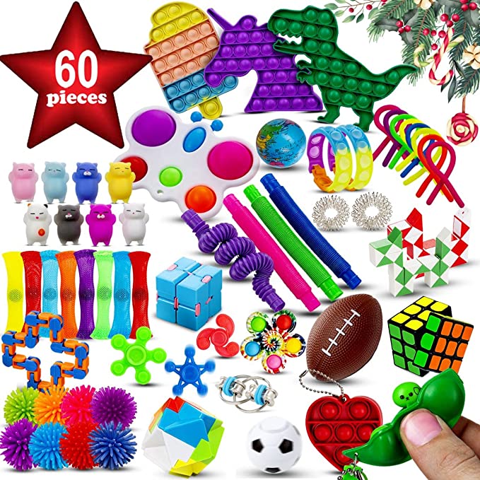 Photo 1 of 
Roll over image to zoom in
(60 Pcs) Fidget Toys, Pop It Pop Its Fidgets Set Stocking Stuffers for Kids Party Favors Autism Sensory Toy Bulk Pack Boys Girls Teens Stress Popit Autistic ADHD Carnival Treasure Classroom Prizes