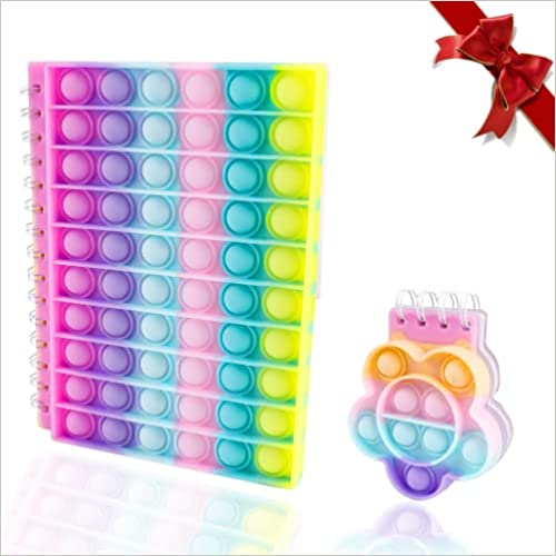 Photo 1 of 2 Pack Push It Large Bubble Spiral Notebook Sensory Pastel Pop Practical Notepad Popper Dimple Ruled Paper Fidget Workbook Gift Kids School Macaroon