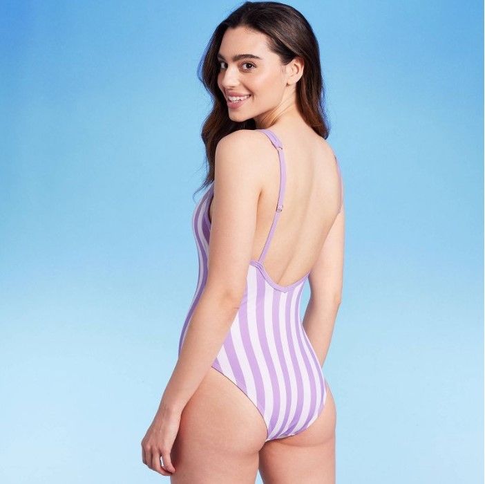 Photo 2 of 
Women's V-Neck Over the Shoulder High Leg One Piece Swimsuit - Kona Sol™ Amethyst size 14W
