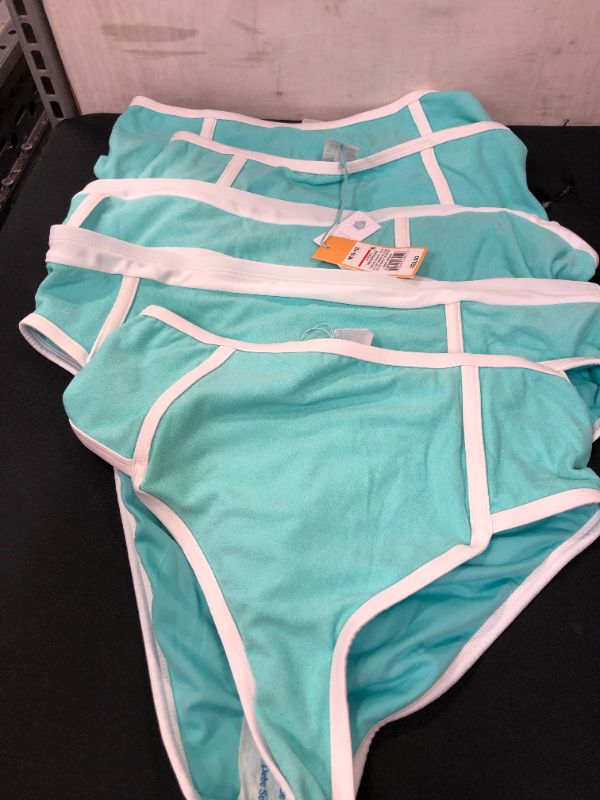 Photo 2 of 

Women's Terry Textured Solid High Waist High Leg Bikini Bottom - Kona Sol™ Turquoise Blue ----- different size 5 pieces 