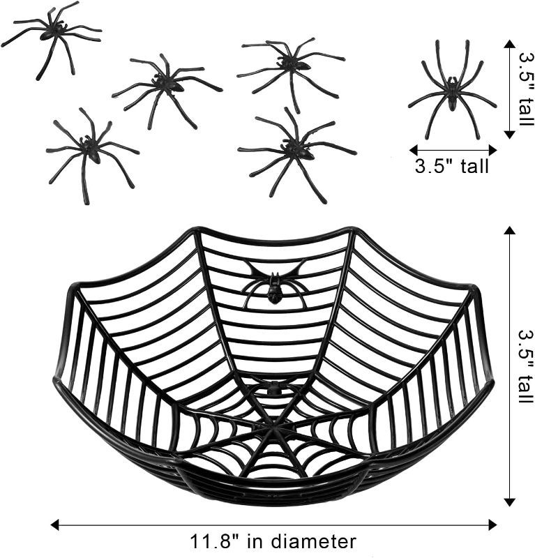 Photo 2 of 4 Pieces Spider Web Plastic Basket Halloween Candy Basket Bowl Green Purple Black Orange Spider Treat Bowls and 60 Pieces Plastic Spiders for Halloween Party Supplies
