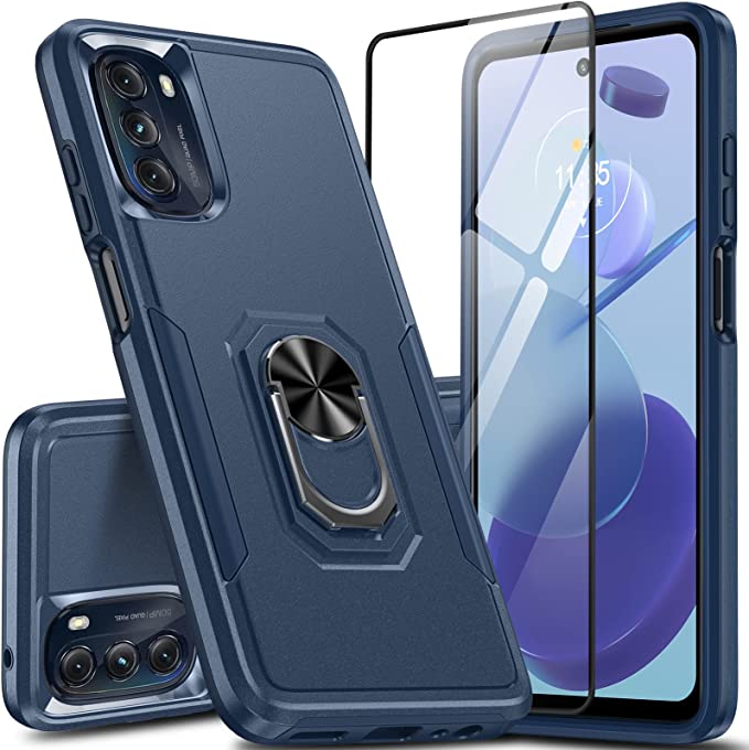 Photo 1 of Oterkin for Motorola Moto G 5G 2022 Case with[360° Rotatable Stand Ring],Moto G 5G 2022 Case with[9H HD Tempered Glass Screen Protector][15FT Military Grade Shockproof] Case for Moto G 5G 2022 (Navy)

