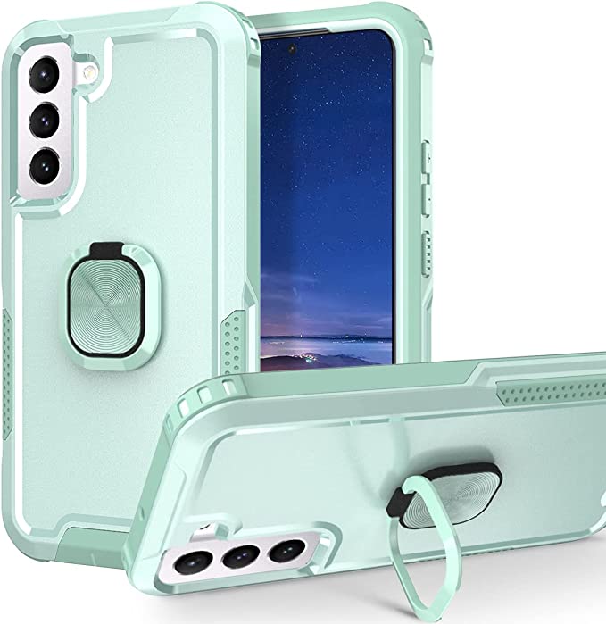 Photo 1 of S_Star Compatible with Galaxy S22 PLUS Case, Rugged Shockproof Heavy Duty Soft TPU Rubber Bumper Hybrid Protective Case [with Ring Stand] for Samsung Galaxy S22 (6.1" Display) 2022 - Green
