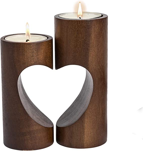 Photo 1 of ChasBete Tea Light Candle Holders for Table Centerpiece, Decorative Wood Tealight Candle Holder Set, Unity Heart Candle Holder for Home Décor
