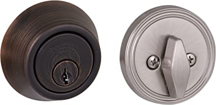 Photo 1 of Design House 526404 Single Cylinder 2-Way Adjustable Deadbolt, Bronze Exterior/Satin Nickel Interior
