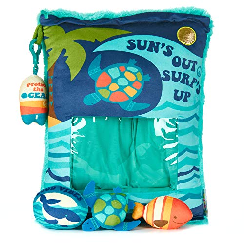 Photo 1 of KIDS PREFERRED Peek N Cuddle 16” Suns Out Surfs up Pillow with Three Plush Toys and Clip on Pal Inside, 5 Piece Set
