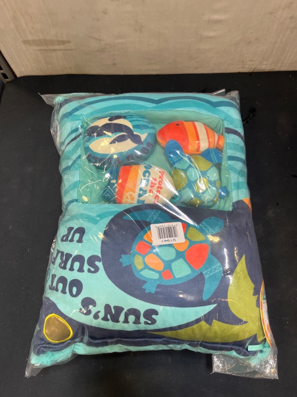 Photo 2 of KIDS PREFERRED Peek N Cuddle 16” Suns Out Surfs up Pillow with Three Plush Toys and Clip on Pal Inside, 5 Piece Set
