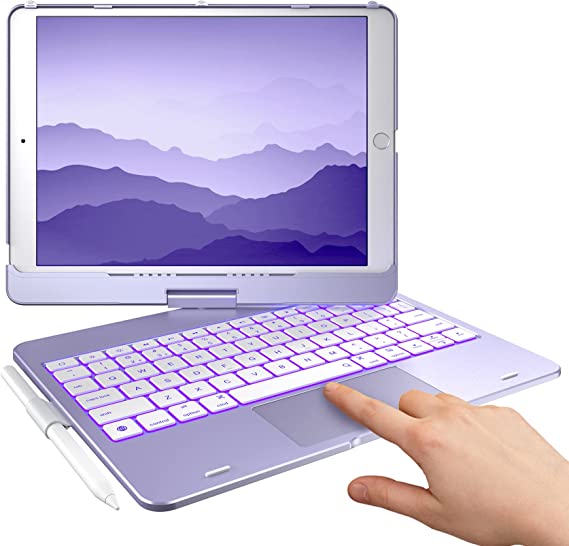 Photo 1 of typecase Touch iPad 9th Generation Case with Keyboard (10.2", 2021), Multi-Touch Trackpad, 10 Color Backlight, 360° Rotatable, Thin & Light for iPad 8th Gen, 7th Gen, Air 3, Pro 10.5 (Light Purple)
