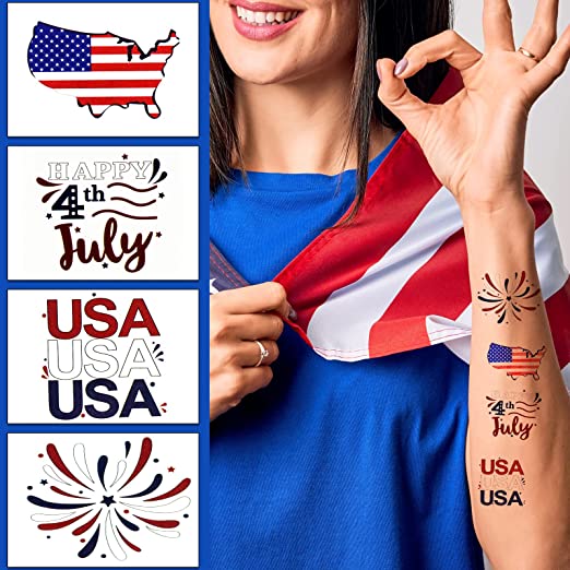 Photo 2 of ALLCOLOR 74 pcs Patriotic Party Favor of 24 pairs American Flag Shutter Glasses and 50 Tattoo Stickers 4th of July Sunglasses Accessories for Women Kids Adults, Independence Day Decorations for Party