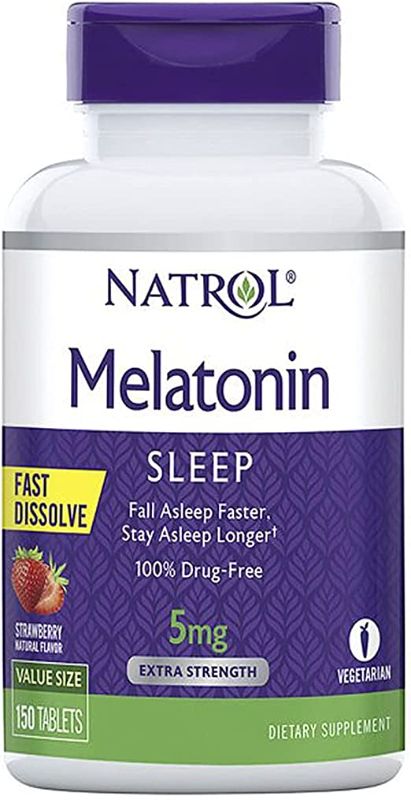 Photo 1 of Natrol Melatonin Fast Dissolve Tablets, Helps You Fall Asleep Faster, Stay Asleep Longer, Easy to Take, Dissolves in Mouth, Strengthen Immune System, Strawberry Flavor, 5mg, 150 Count EPX 03/31/24