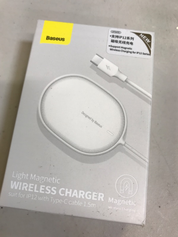 Photo 1 of Baseus Magnetic Wireless Charger, 15W Fast Charging Pad Compatible with MagSafe Wireless Charger for iPhone 13/13 Mini/13Pro/13Pro max/iPhone 12/12 Mini/12Pro max (White)