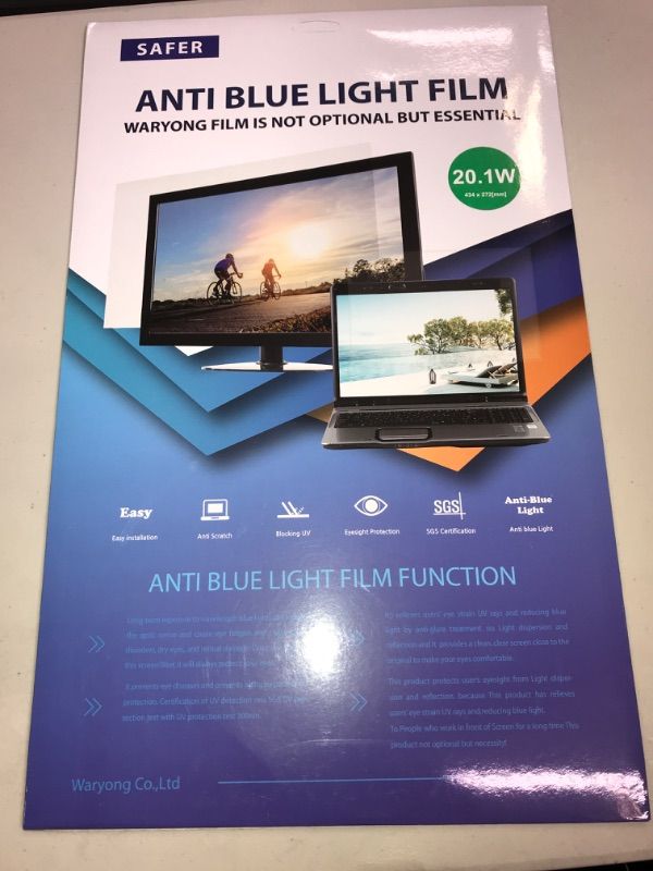 Photo 2 of 20.1 Inch(17.1"x10.7") Blue Light Blocking Screen Film Type for Monitor Screen Protector/Filter Anti Glare Anti Blue Light Bubble Free Touch Screen