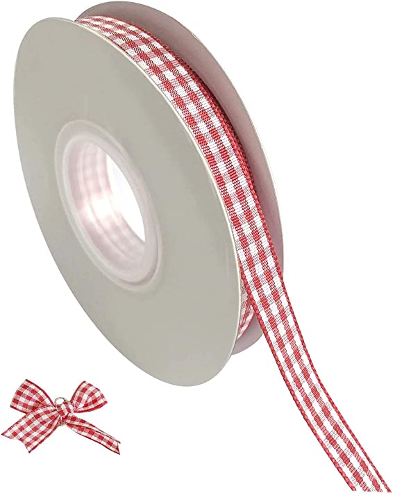 Photo 1 of 1 pink & 1 red , Gingham Ribbon, 1/4" Wide Craft Ribbon Checkered Craft 50 Yards Long Per Spool 100% Polyester Woven Edge Mother's Day Gifts