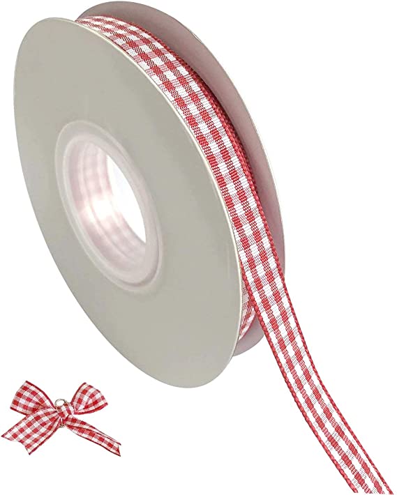 Photo 1 of Red Gingham Ribbon, 1/4" Wide Craft Ribbon Checkered Craft 50 Yards Long Per Spool 100% Polyester Woven Edge Mother's Day Gifts