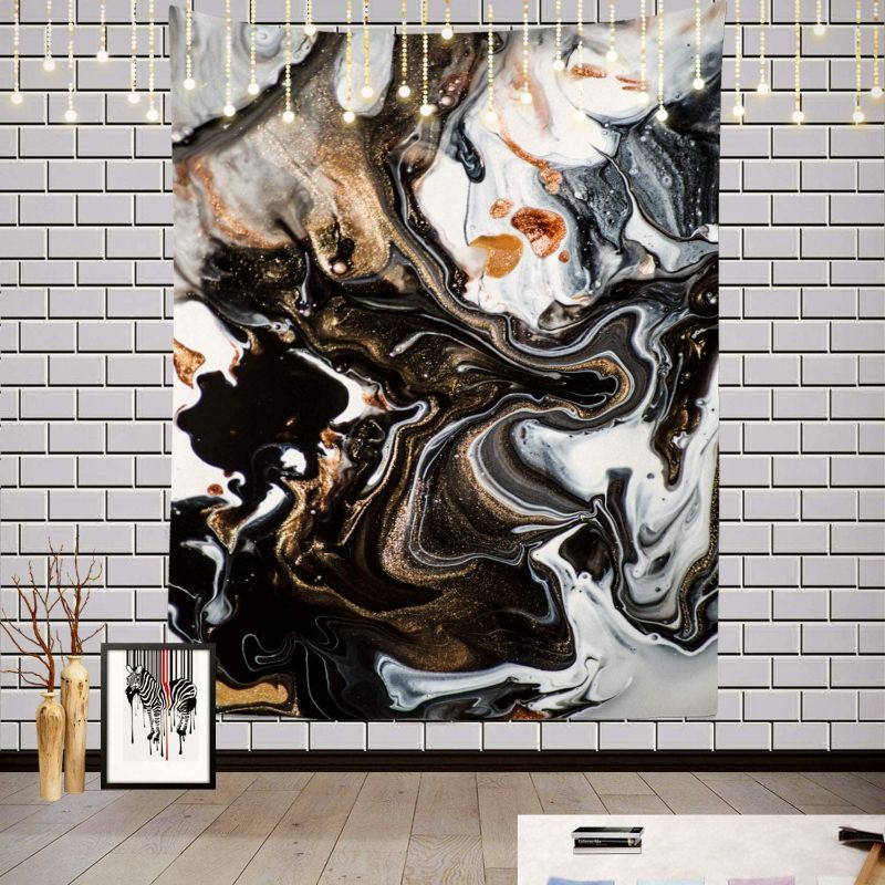 Photo 1 of Batmerry Abstract Modern Marble Tapestry, Modern Black and White Marble Pattern Picnic Mat Hippie Trippy Tapestry Wall Art Decor for Bedroom Living Room, 59.1 x 51.2 Inches, Black White Gold